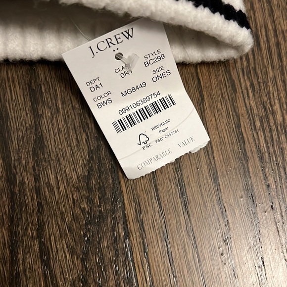 J. Crew Beanie Stripe White Black Hat Super Soft BC299 - Picture 3 of 6